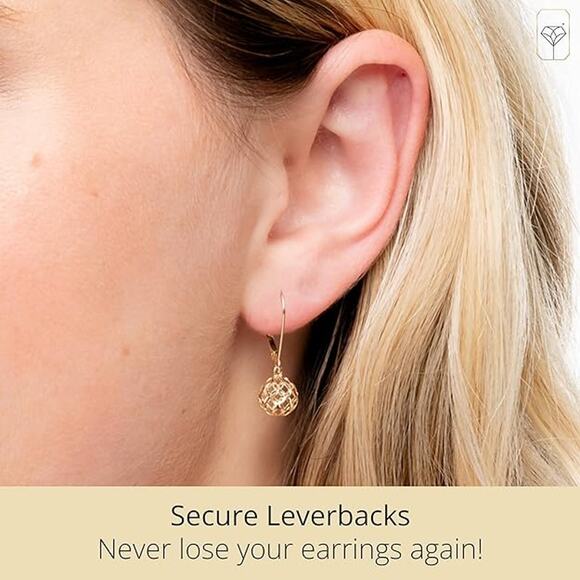 Gold Earrings for Women Gold Dangle Earrings with Secure Lever back Drop Earring - Picture 2 of 3